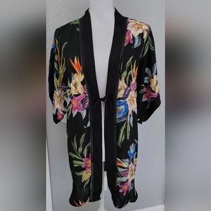 Kona Sol Black Floral Wrap Swim Cover Up - Size S/M